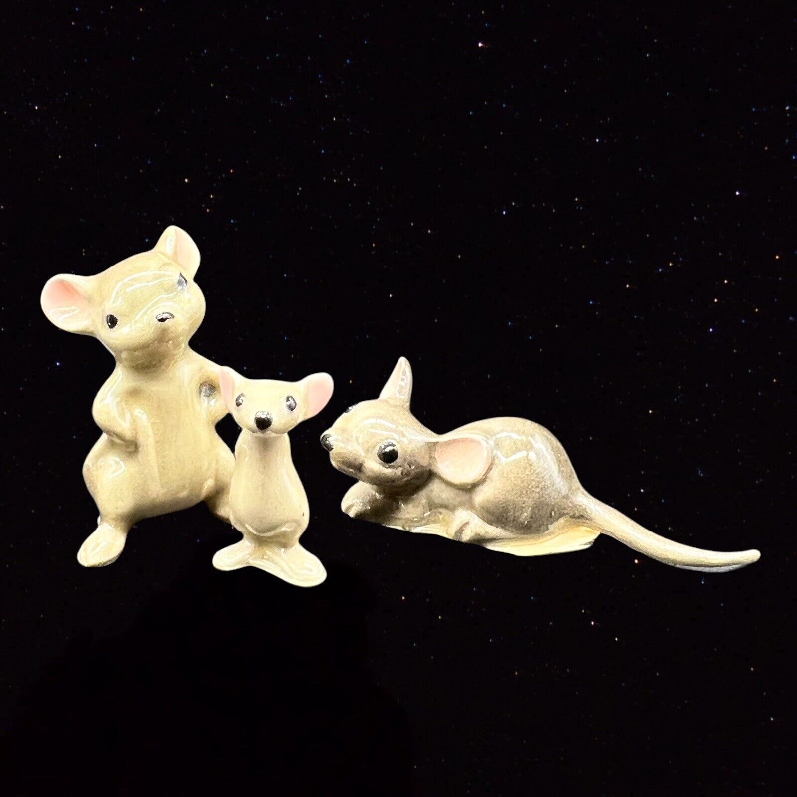 Miniature Bone China Figurines Lot Mouse Mice Set Of 3 Japan .25” .5” 1” Vintage