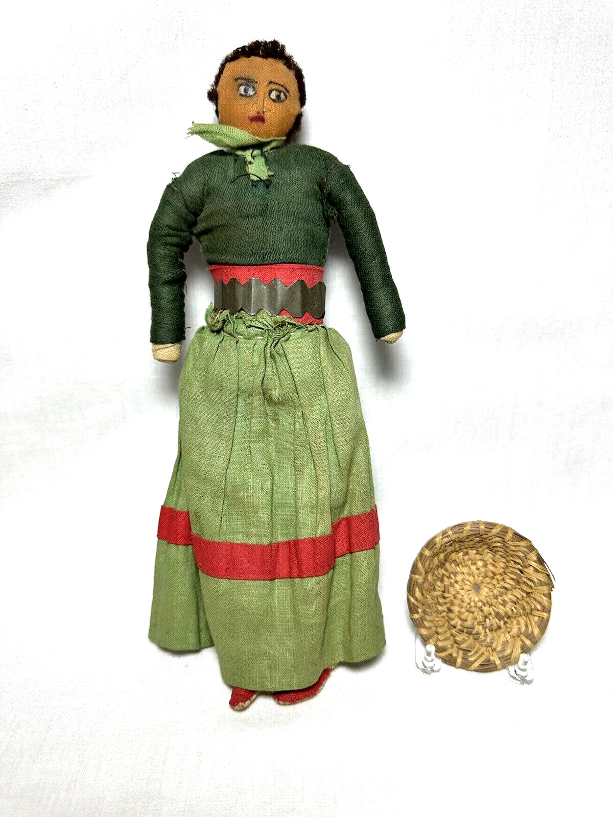 Antique Navajo Handmade Doll 1920\'s & Miniature Papago Basket Native American