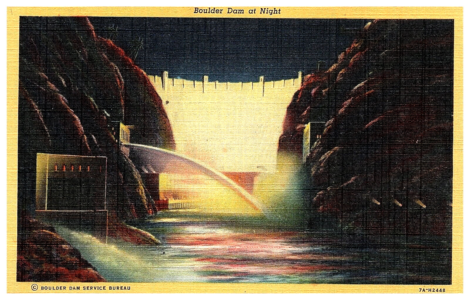 Postcard Boulder Dam at Night 💥 Boulder City Nevada 💥 7A-H2448