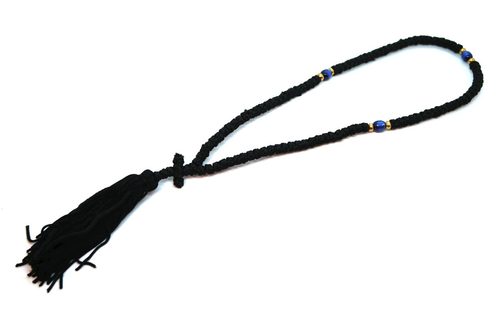 Greek Orthodox Komboskini Prayer Rope 100 Knots Black blue beads