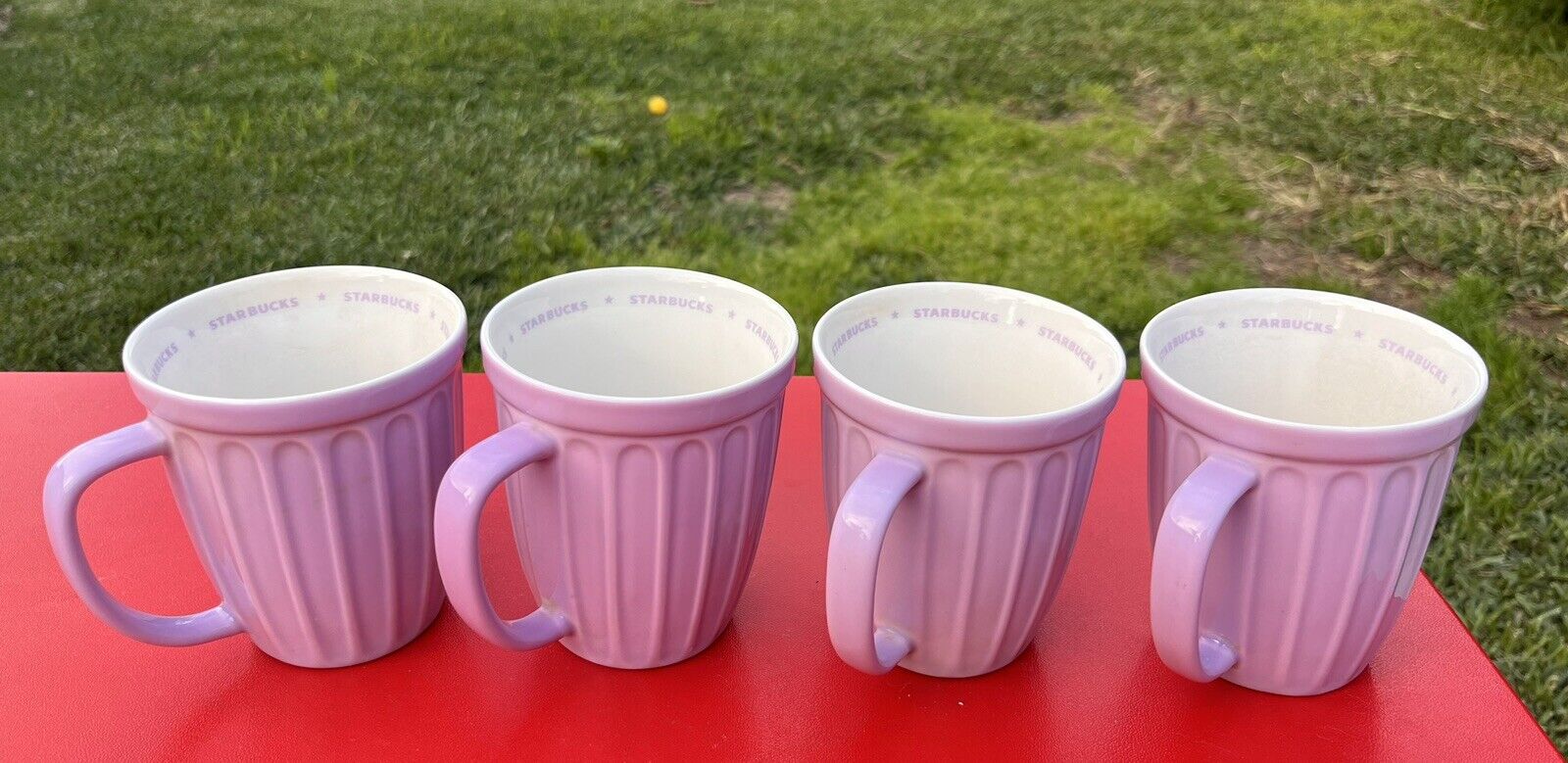 16oz Starbucks 2006 Ribbed Fluted Lavender Lilac Purple Coffee Tea  Mug Set Of 4