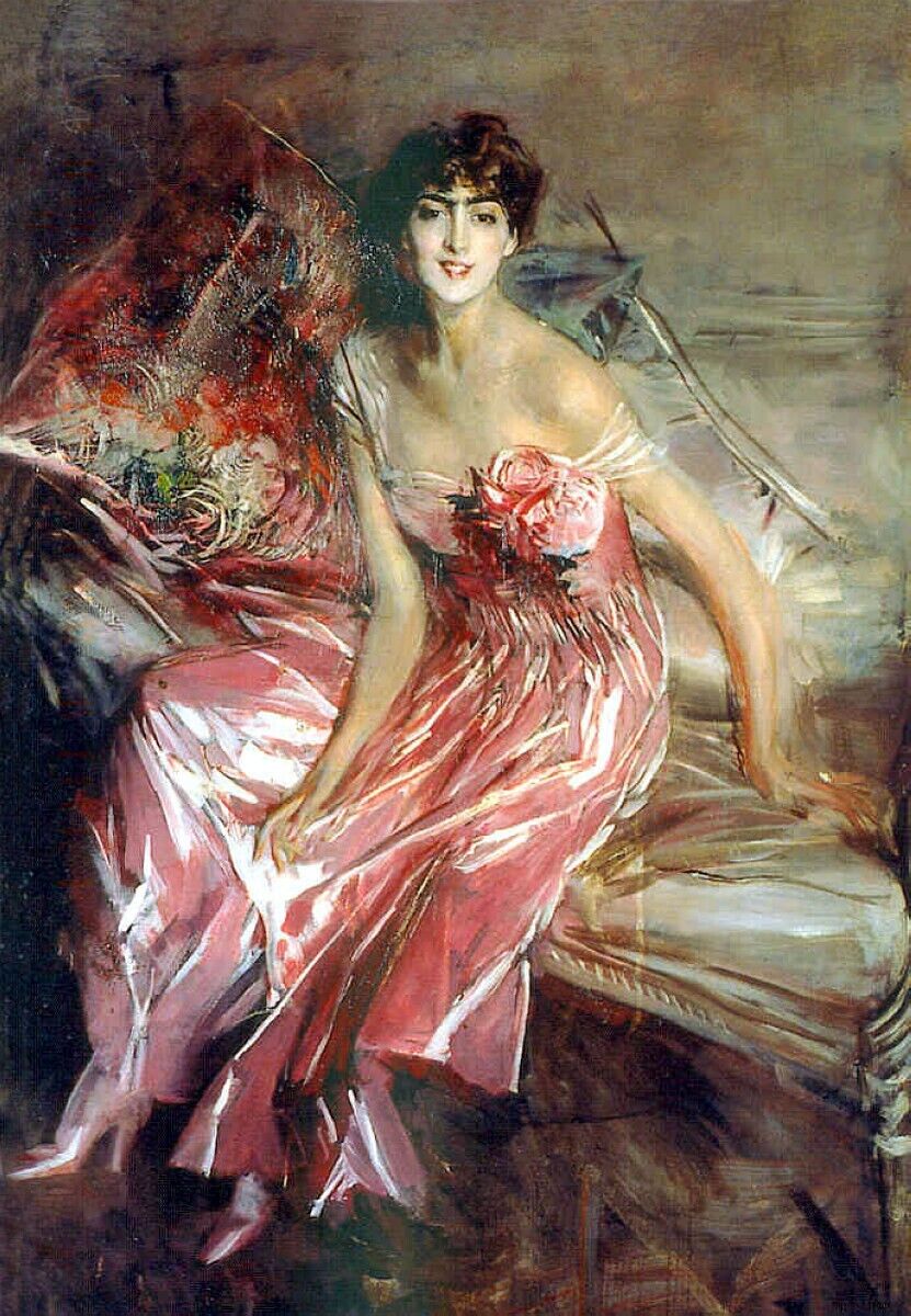 Dream-art Oil painting beauty girl Lady-in-Rose-Giovanni-Boldini-oil-painting