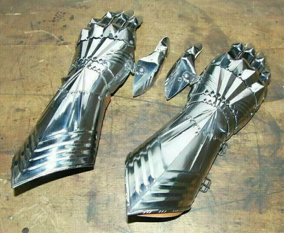 Medieval Late Gothic Knight Finger 18GA Steel Gauntlets Armor Gloves Halloween