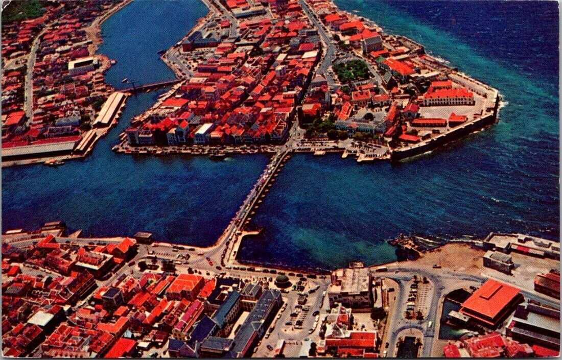 Willemstad Curacao N A 1960s Postcard Harbor Entrance Aerial View Caribbean Sea