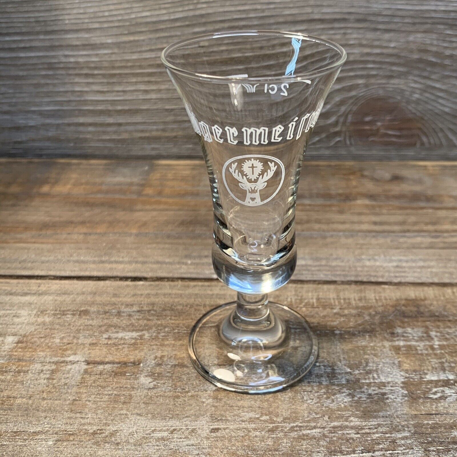 Jagermeister 2 CL Fluted Stemmed Cordial Clear Shot Glass (Stag  & Cross) (Used)