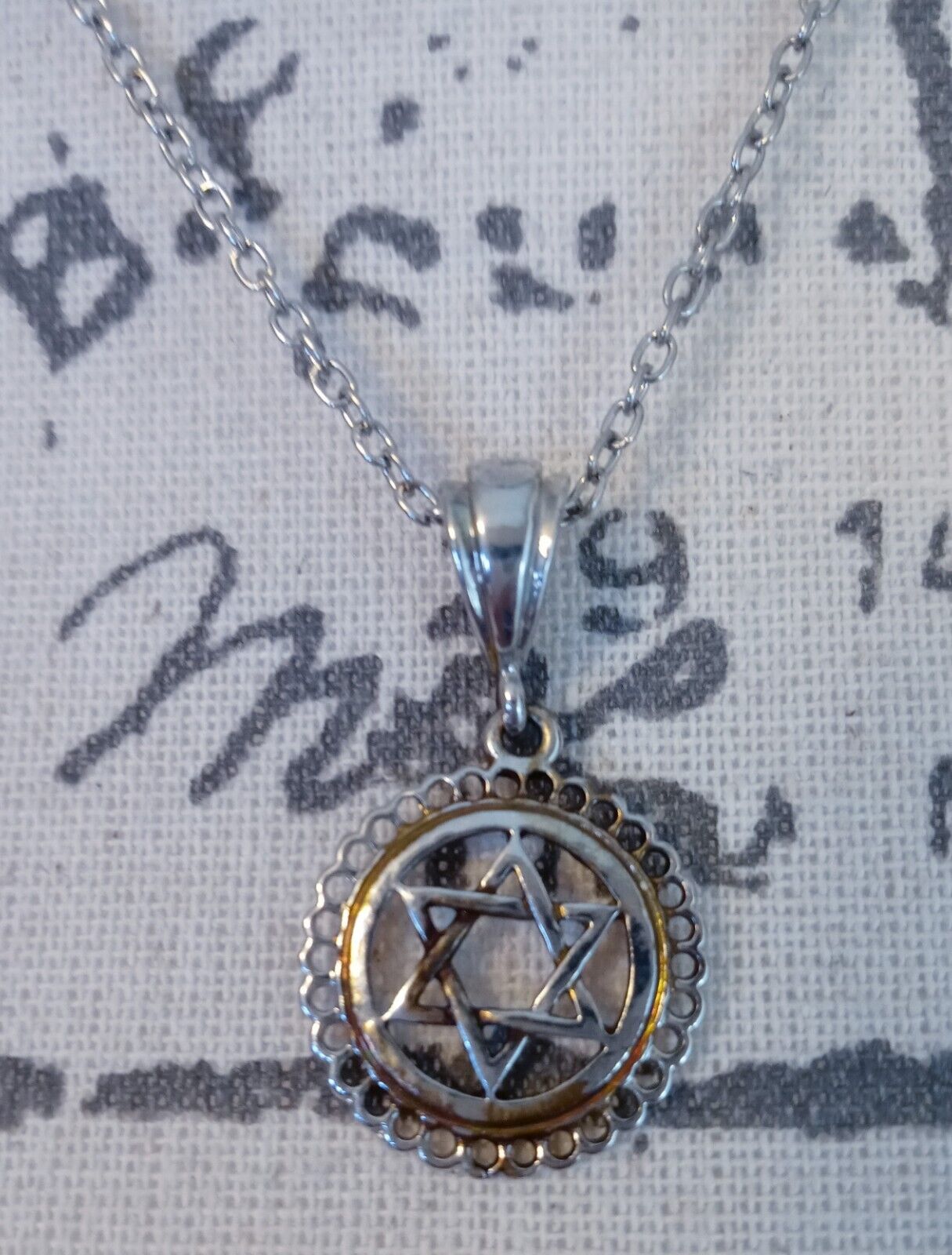 Vintage Sterling Silver Plated Jewish Star Inside Circle Pendant Necklace