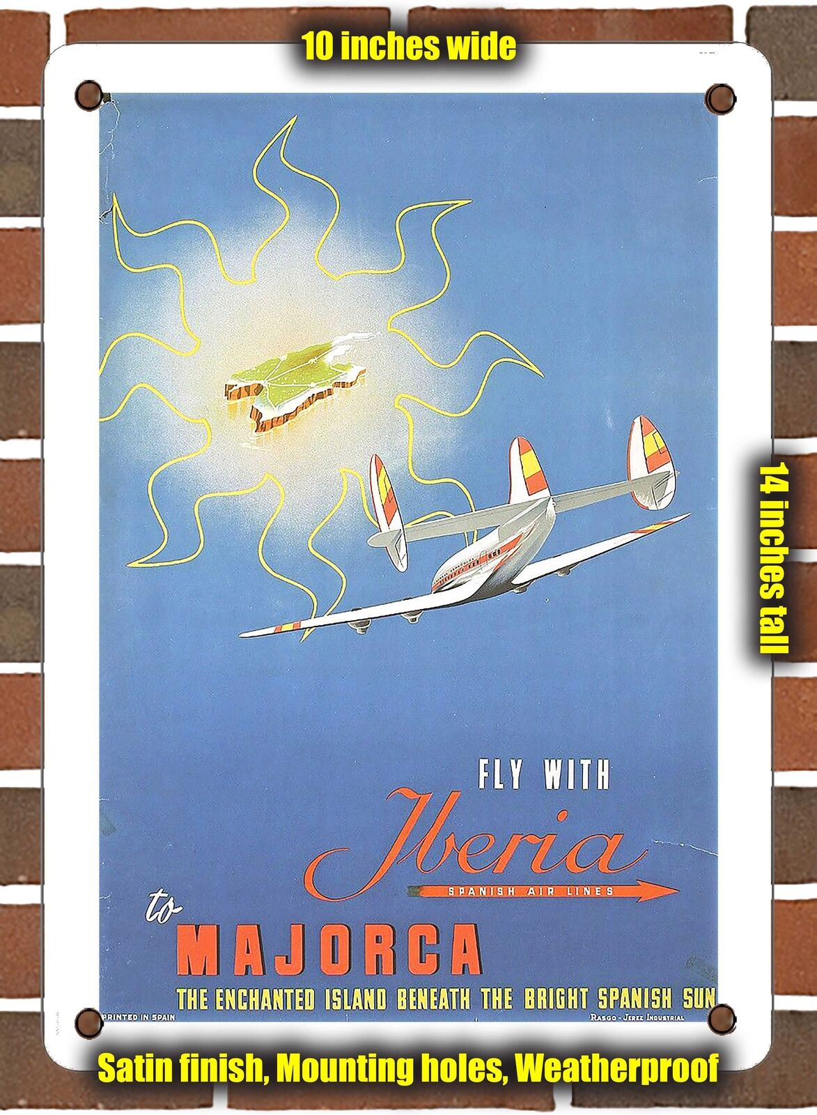 METAL SIGN - 1955 Fly with Iberia to Majorca - 10x14 Inches