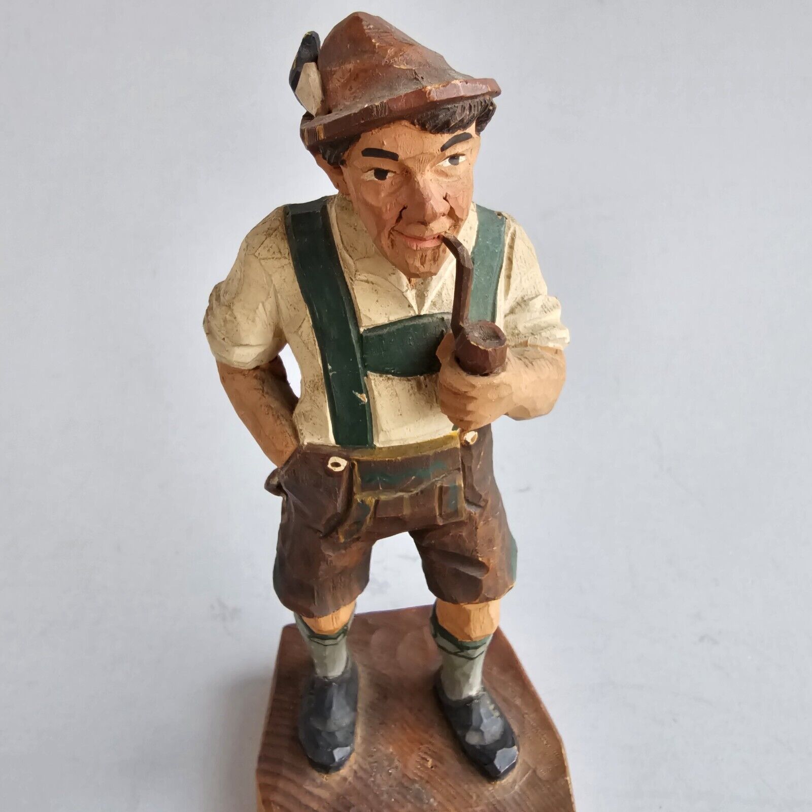 Vintage Carved Wood German Man Smoking Pipe Figurine