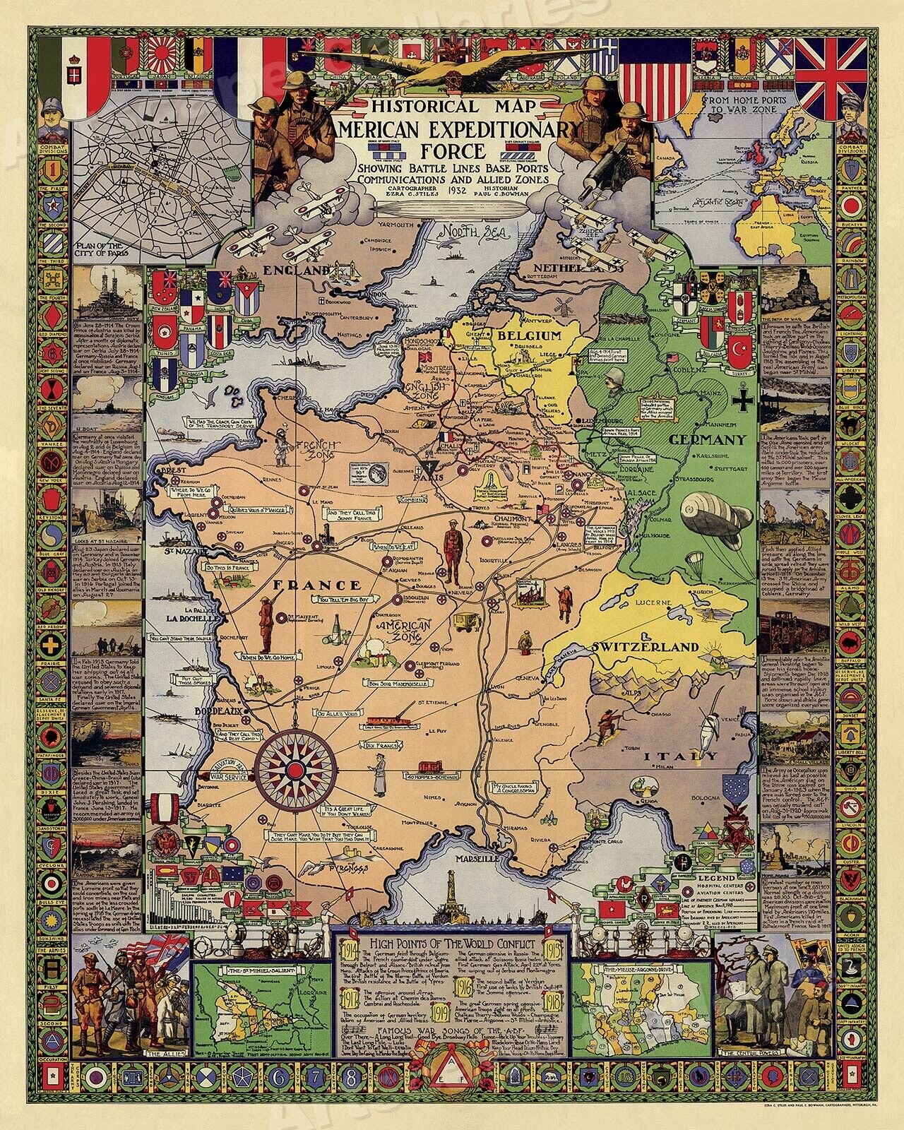 Historical Battle Map of World War I - 1932 Vintage Style Conflict Map - 24x30