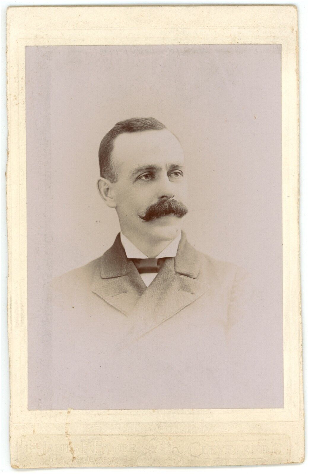 Antique c1880s Cabinet Card Ryder Handsome Man Handlebar Mustache Cleveland, OH