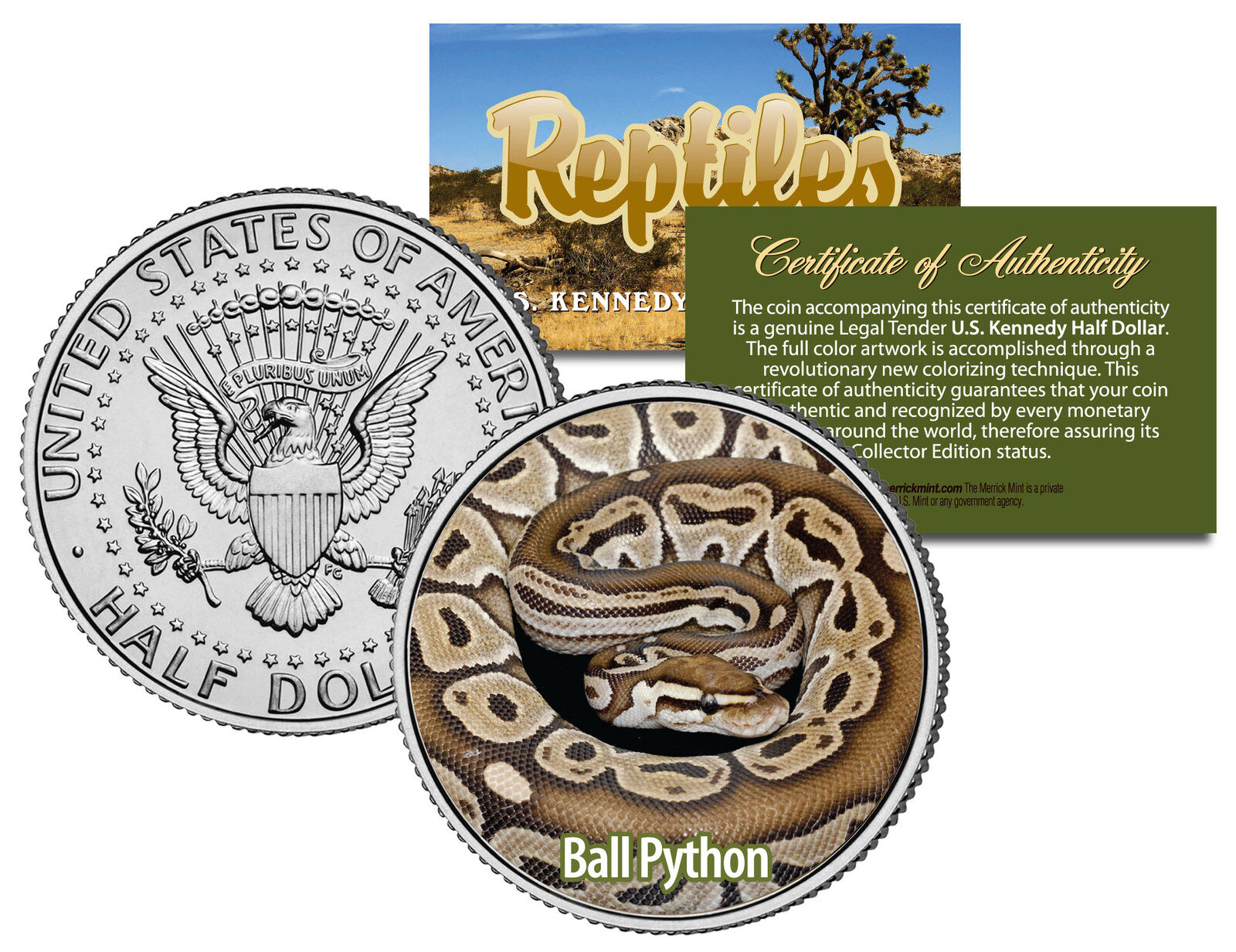 BALL PYTHON * Collectible Reptiles * JFK Half Dollar US Coin ROYAL SNAKE REGIUS