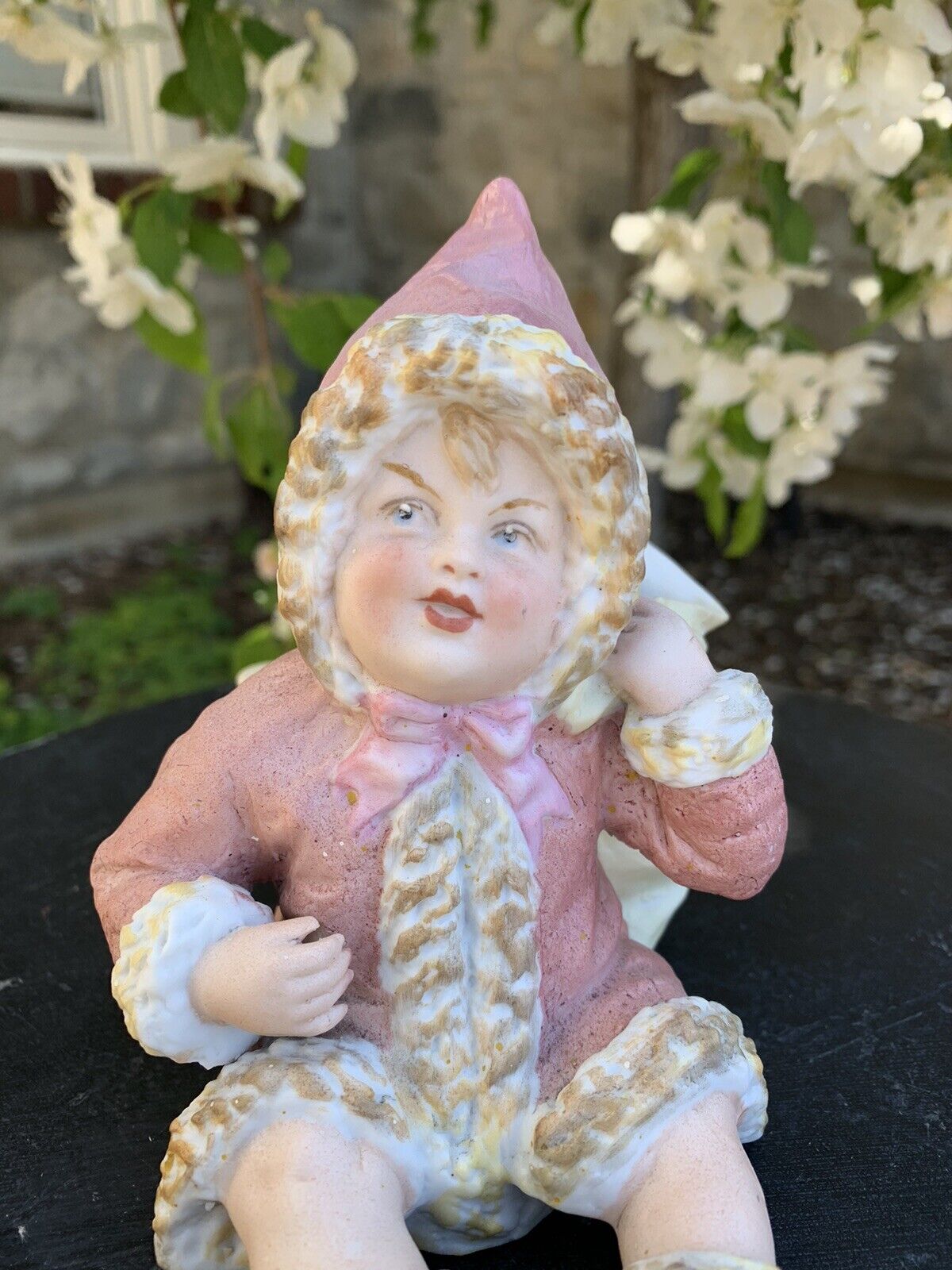Rare Antique Gebruder Heubach Bisque Santa Girl Snowbaby Christmas Doll Figurine