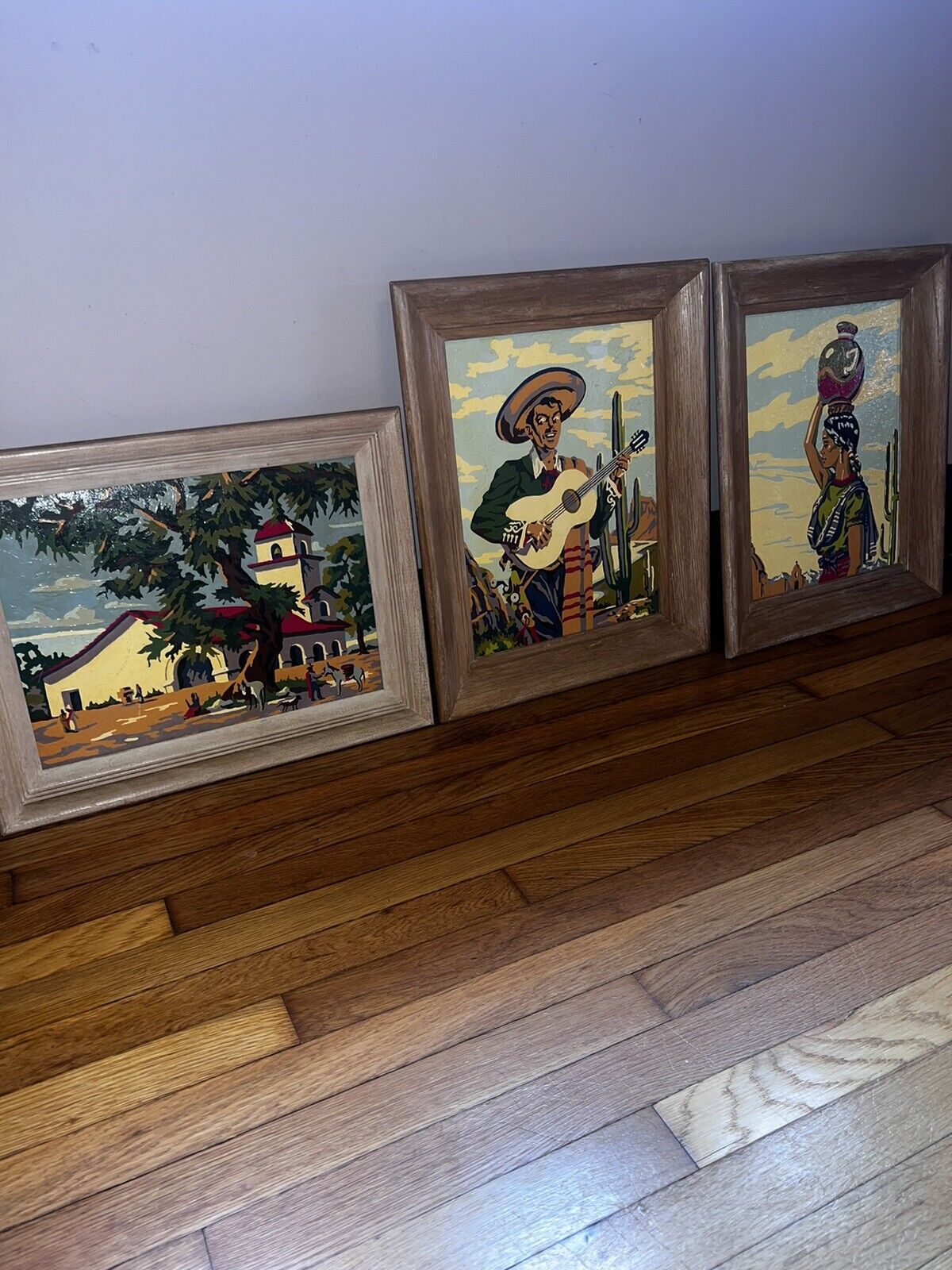 VINTAGE LOT OF 3 PAINT BY NUMBERS VIBRANT SPANISH SOUTHWEST STYLE MCM FRAMED