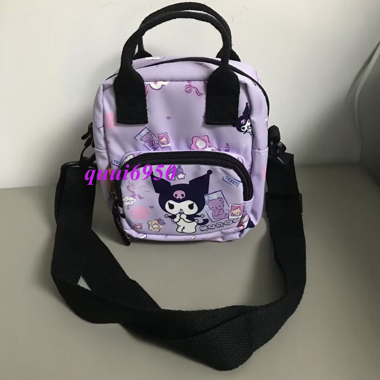 Cute Purple Kuromi Crossbody Small Canvas Handbag Travel Shoulder Bag Tote Gift