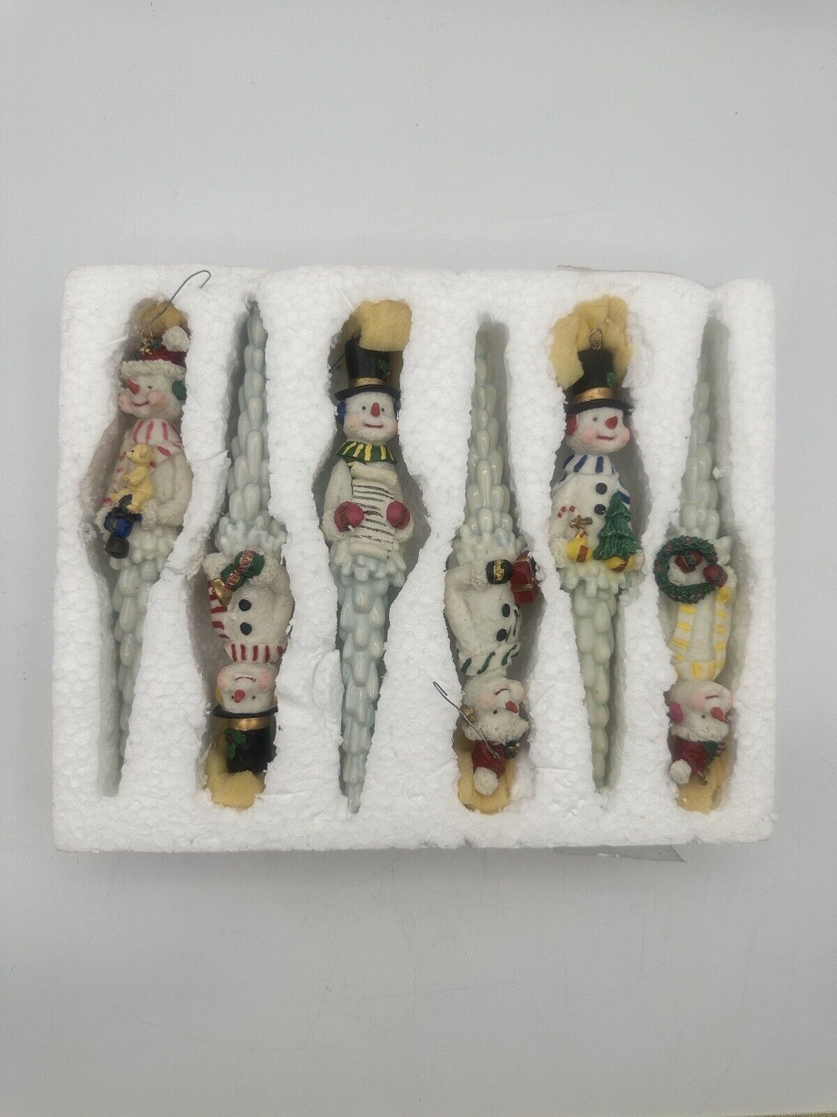 Snowmen Icicle Ornaments Vintage Set Of Six 7.25”
