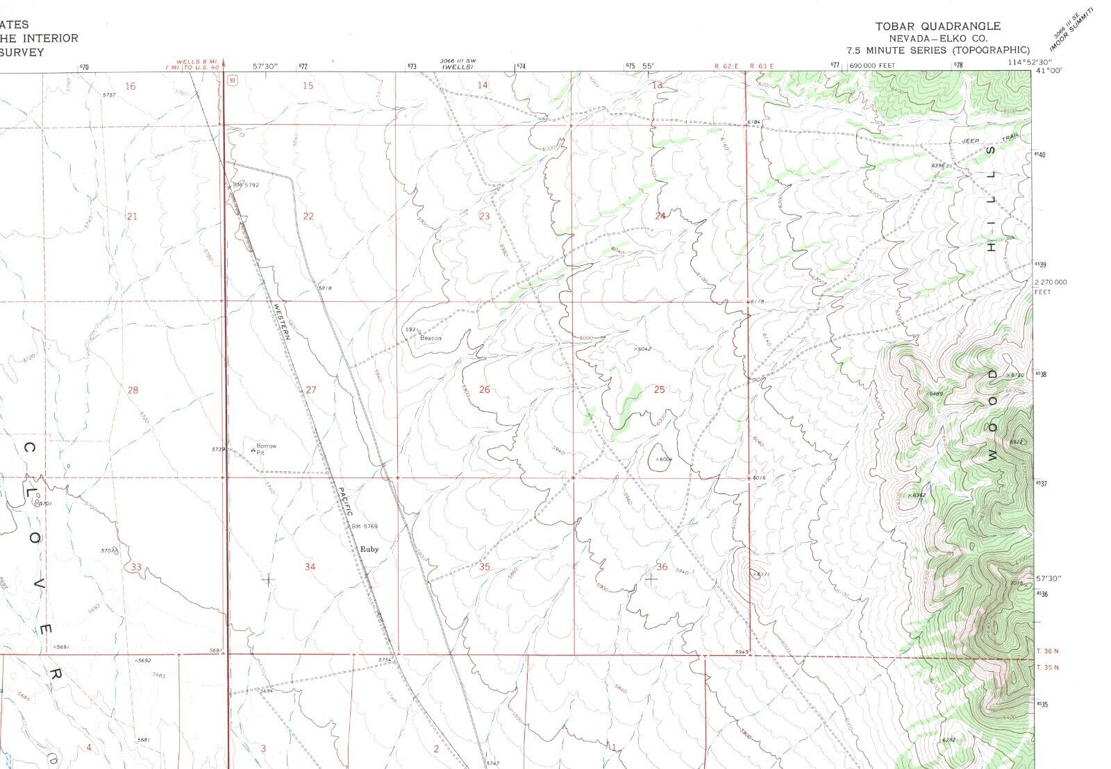 Tobar, Nevada 1968 Vintage USGS Topo Map 7.5 Quadrangle Topographic