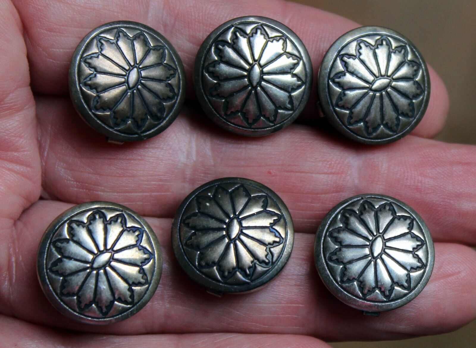 6 Old Native American Navajo Sterling Silver Button Covers LOT