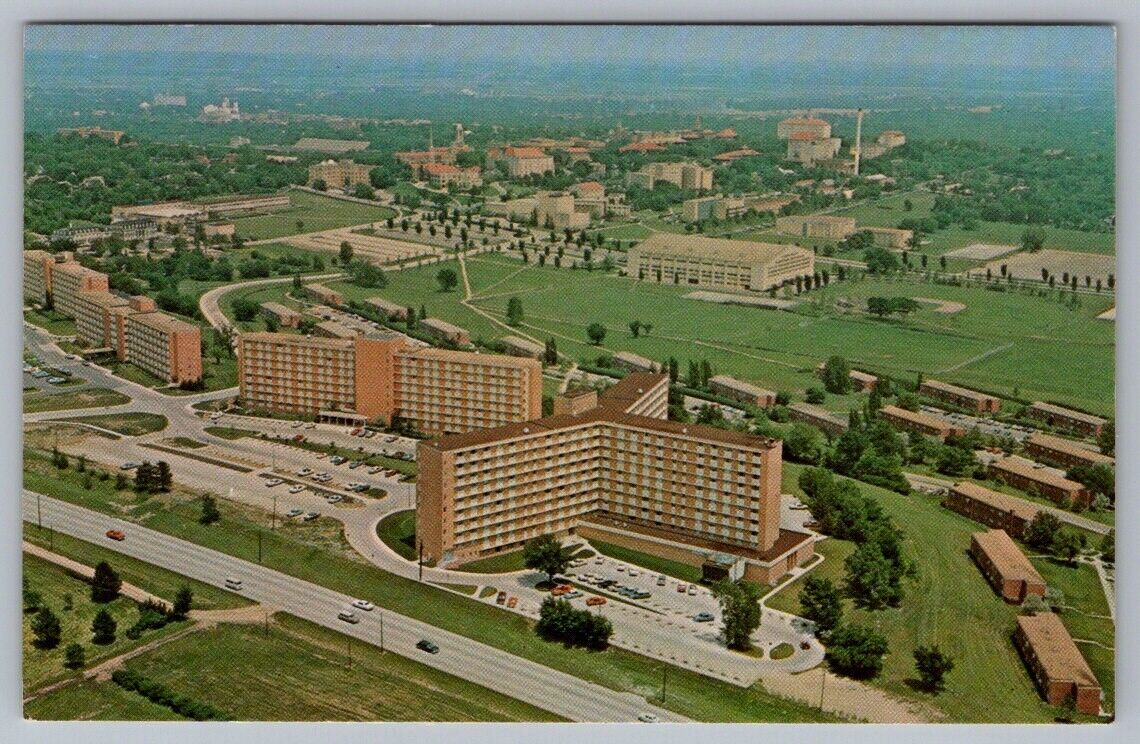 Postcard Lawrence KS University of Kansas Daisy Field Dormitories Aerial View