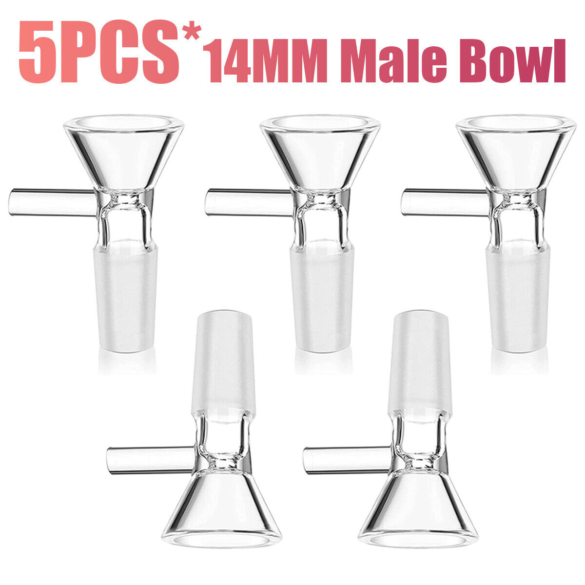 5x 14MM Male Glass Bowl For Water Pipe Hookah Bong Replacement Head