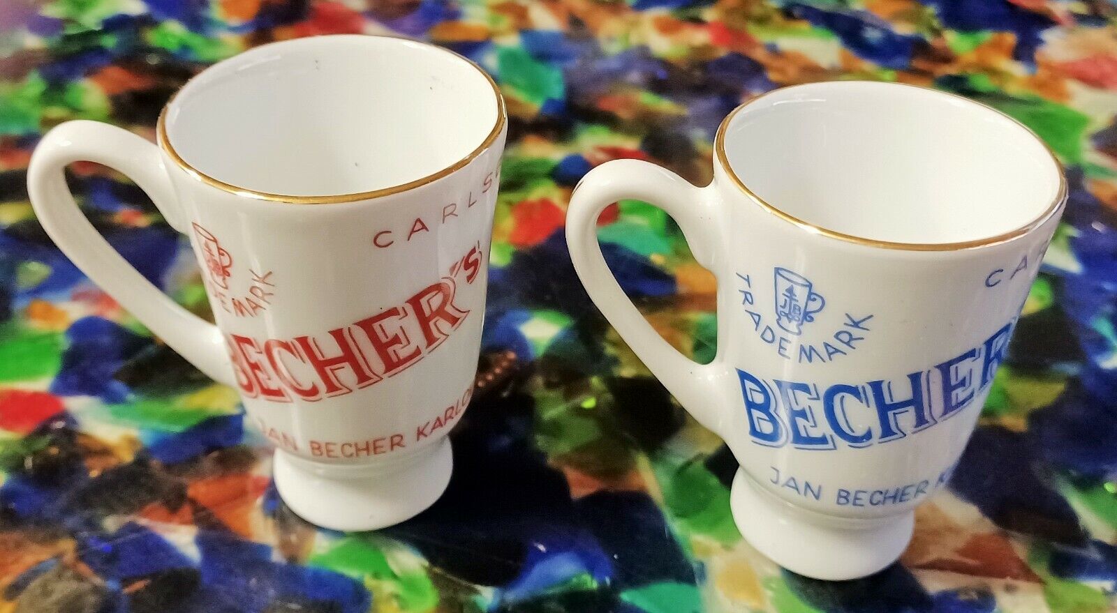 2 Vintage Carlsbad Becher\'s Liqueur Shot Glass Cup Karlovy Vary Czechoslovakia