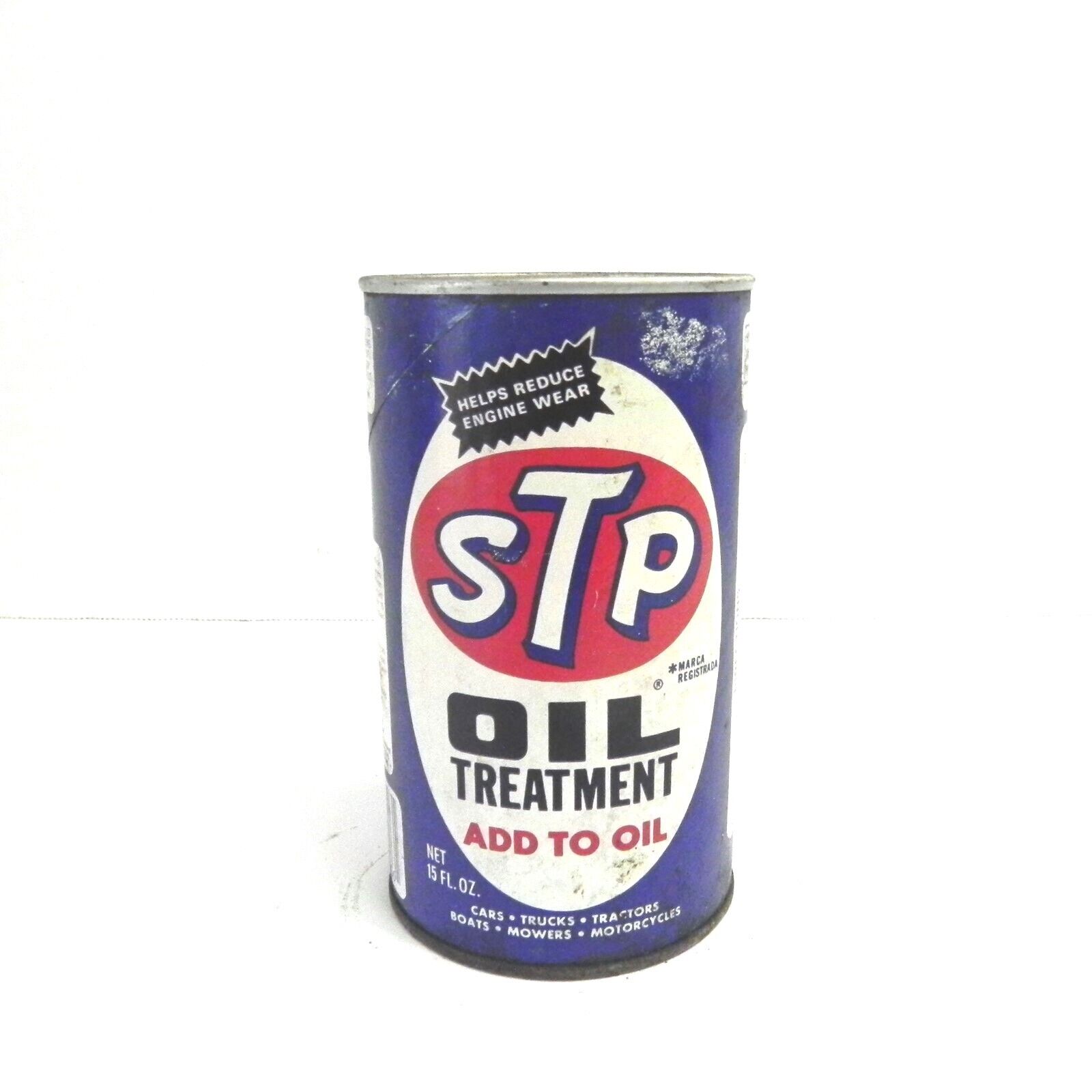 VINTAGE STP OIL TREATMENT 15 FL OZ CAN FULL PRE OWNED COLLECTABLE OIL CAN VTG 