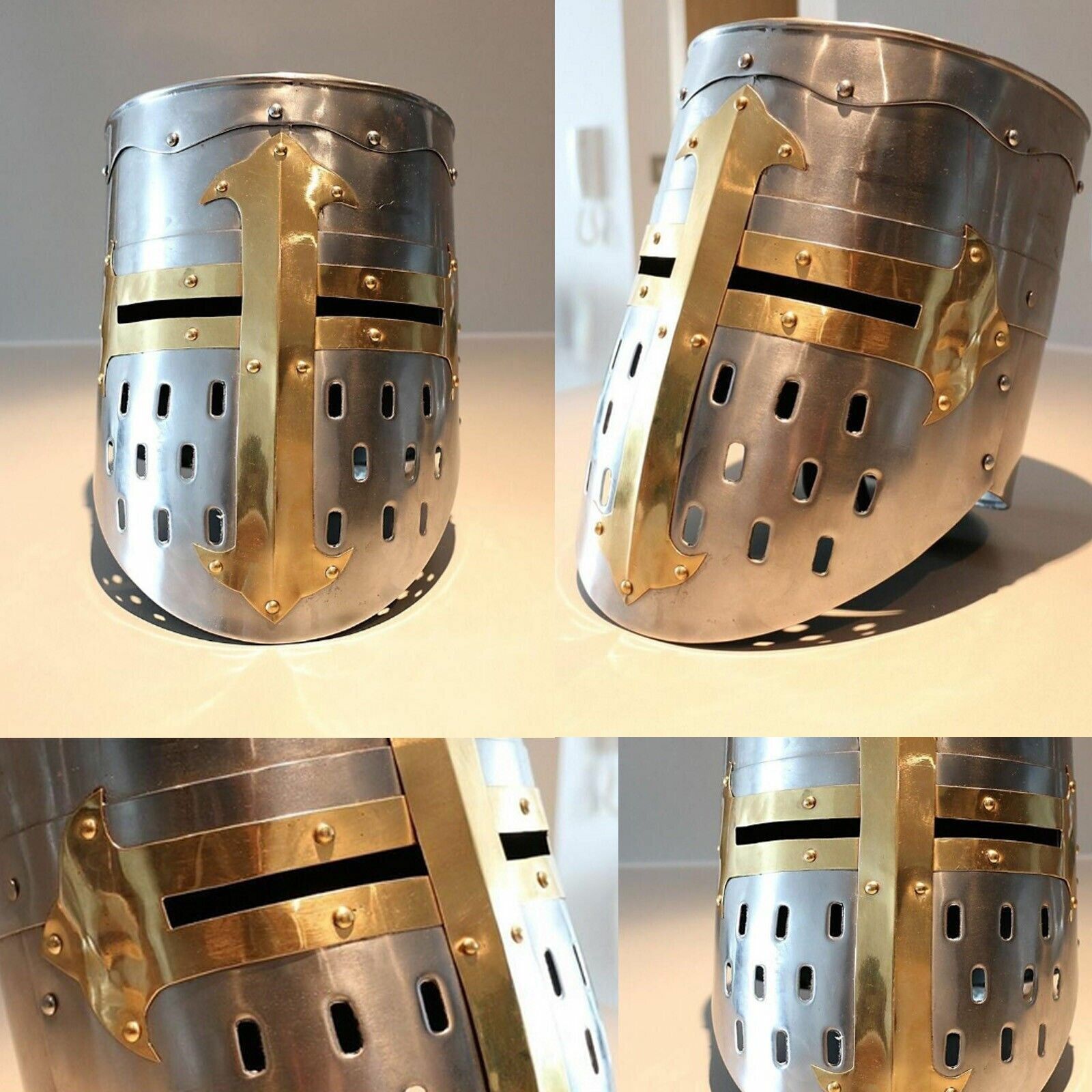 DGH® Medieval Knight Templar Wearable Metal Crusader Helmet Armor w/ mason\'s H1