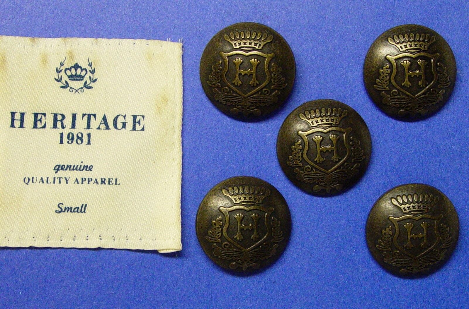 5 HERITAGE dark bronze 7/8 inch metal buttons, dome shaped,very antigue looking 