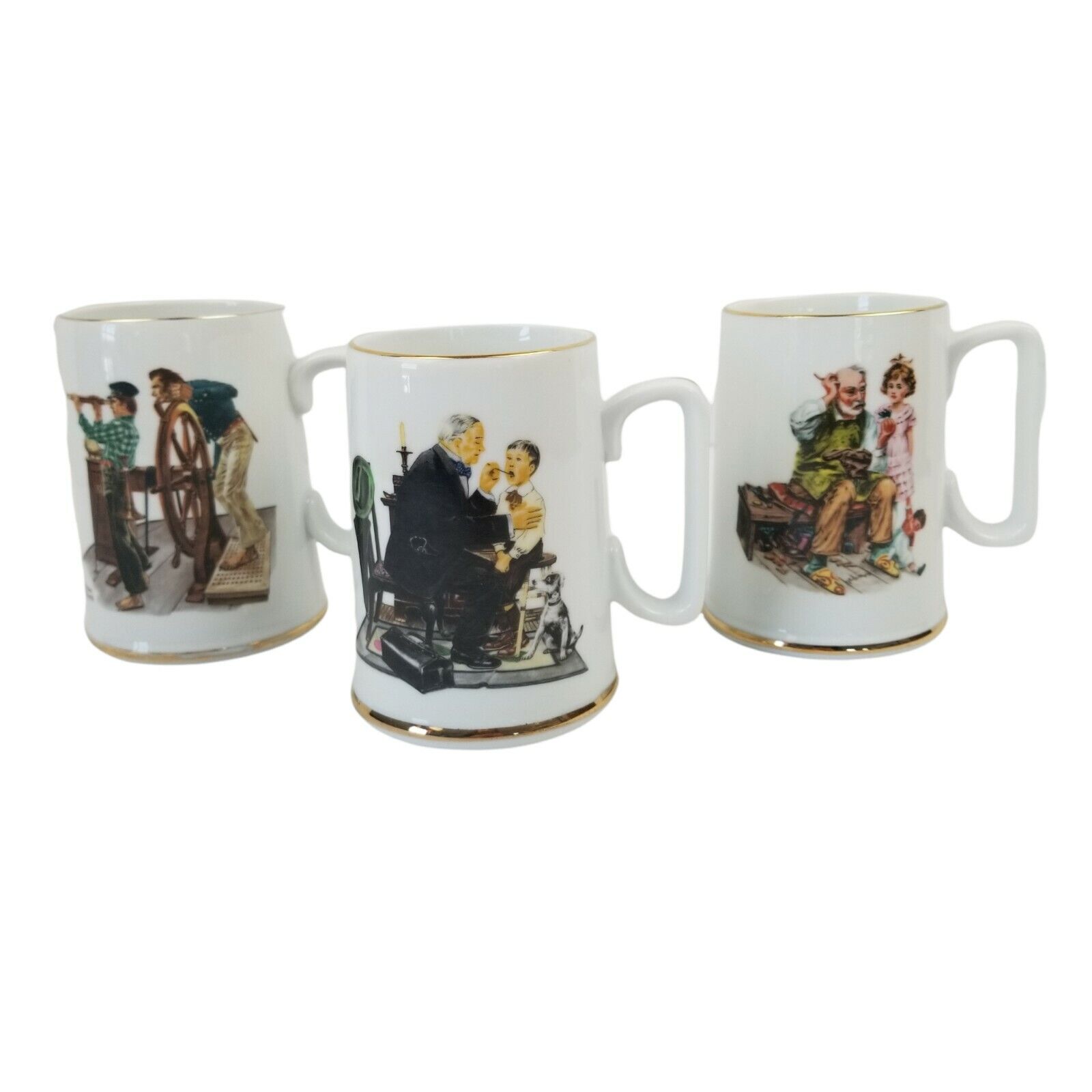 Vintage 1985-86 Norman Rockwell Museum Coffee Mugs Cups Set of 3