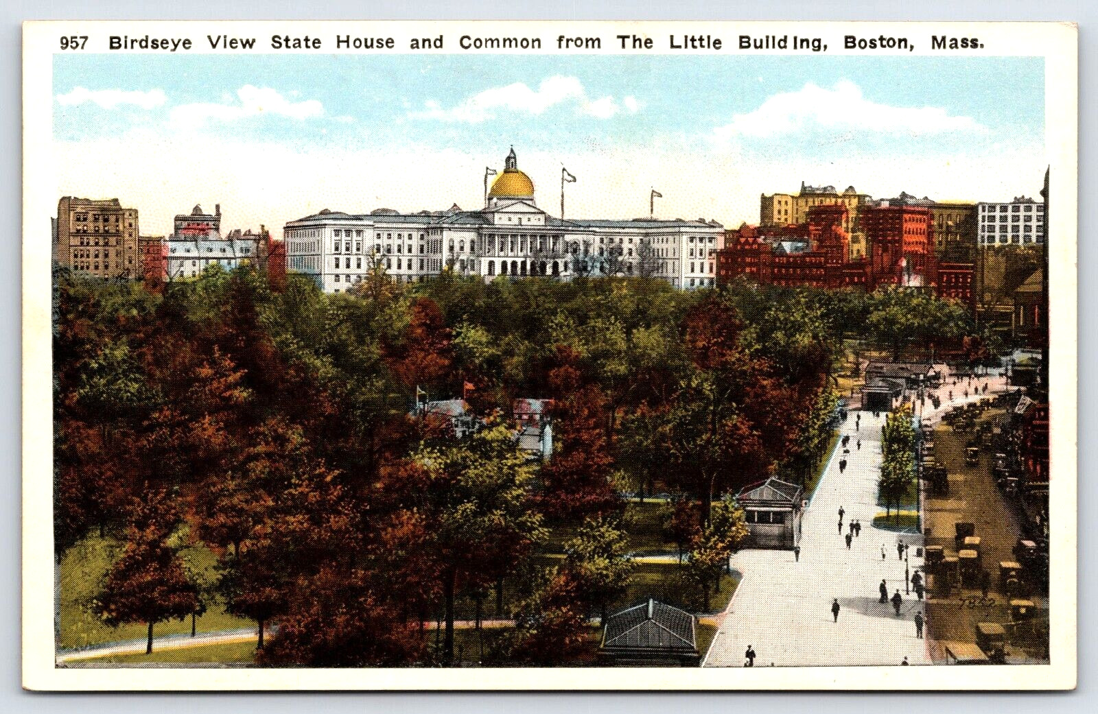 Original Vintage Antique Postcard State House Landscape Boston, Massachusetts
