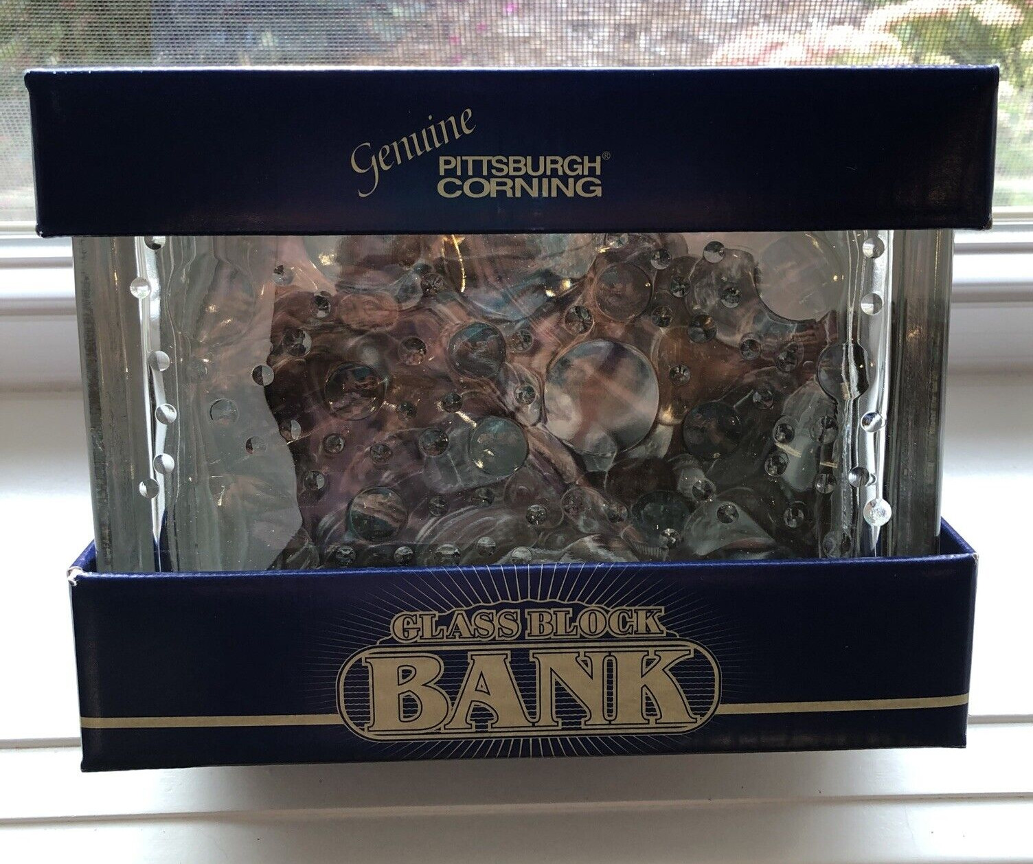 Rare NEW Pittsburgh Corning Bubbles Rectangle Glass Block Bank stopper 4x8x3 IOB