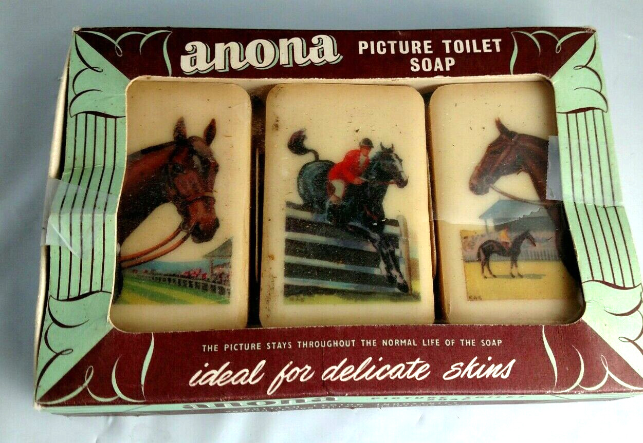 Vintage anona Horses Picture Toilet Soap Bars By British Legion Industries RARE