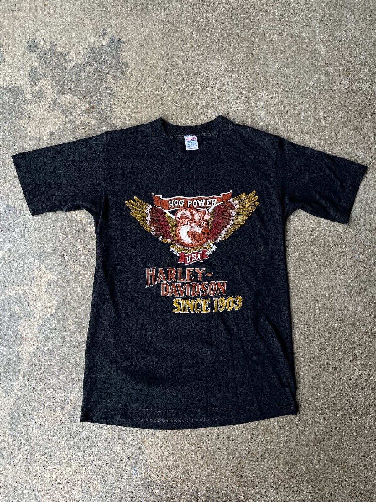 Vintage Harley Davidson Hog Power T Shirt Original 80's (M) 38-40 Jerzees Tag