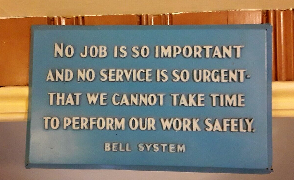 Vintage BELL SYSTEM Telephone Wall Office SIGN No Job is So Important PLASTI-VUE