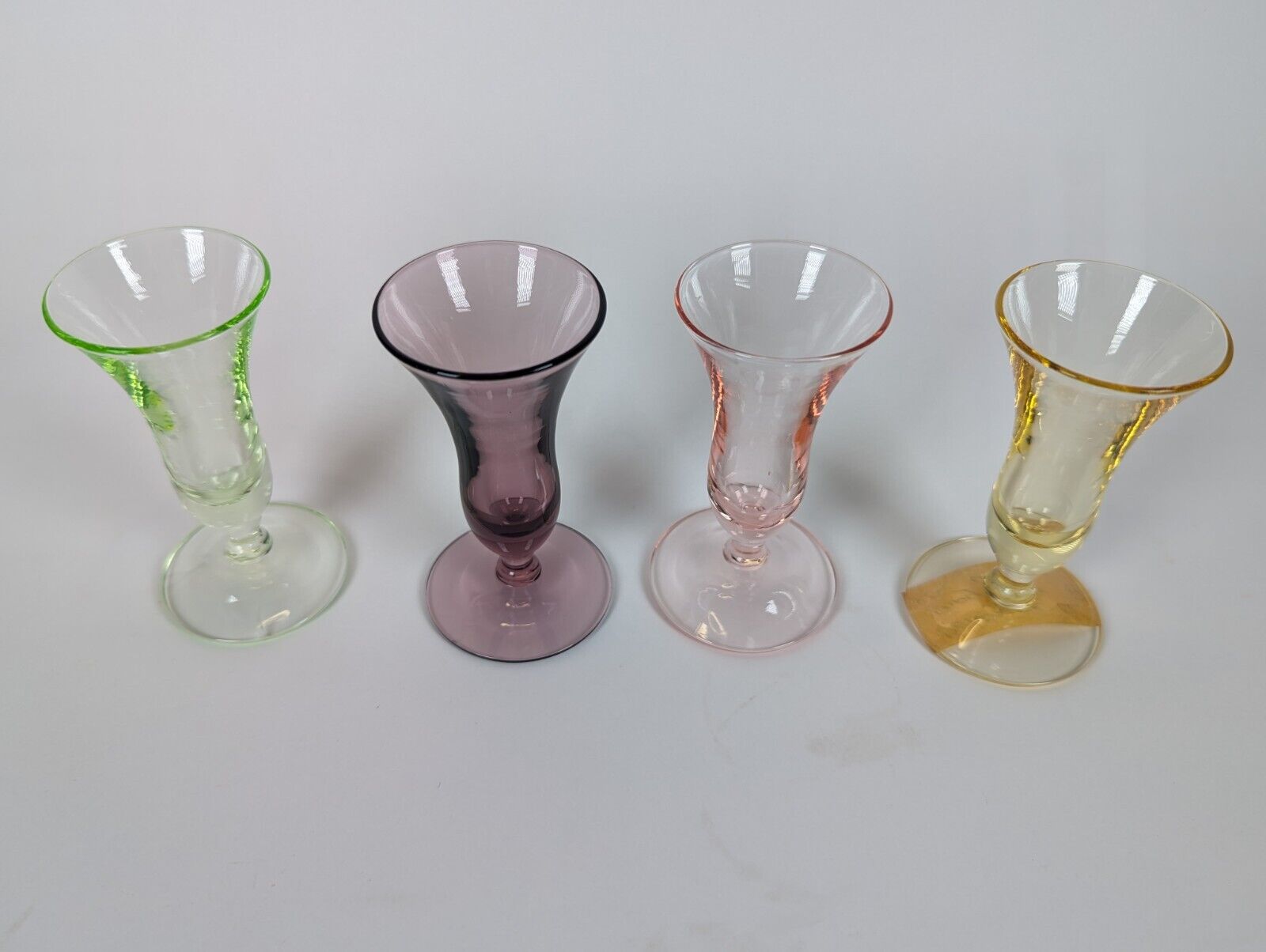 1963 Sherry Glasses 4 Multi Colored Mid Century Modern Wedding Gift Glass 