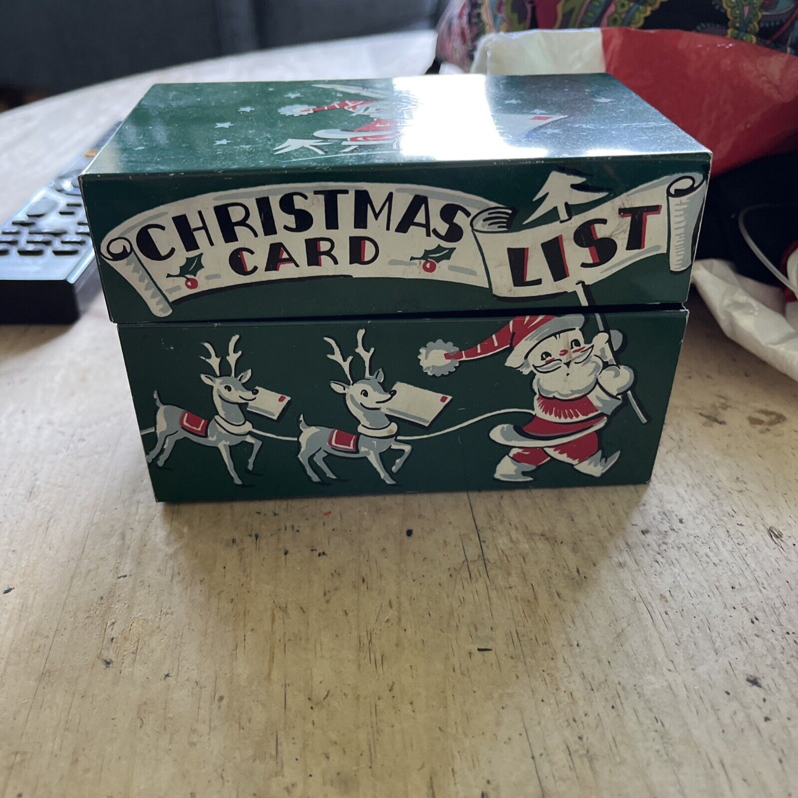 Vintage  1950’s Stylecraft Christmas Card List/ Metal Box 5.25”x 3.75x3.25