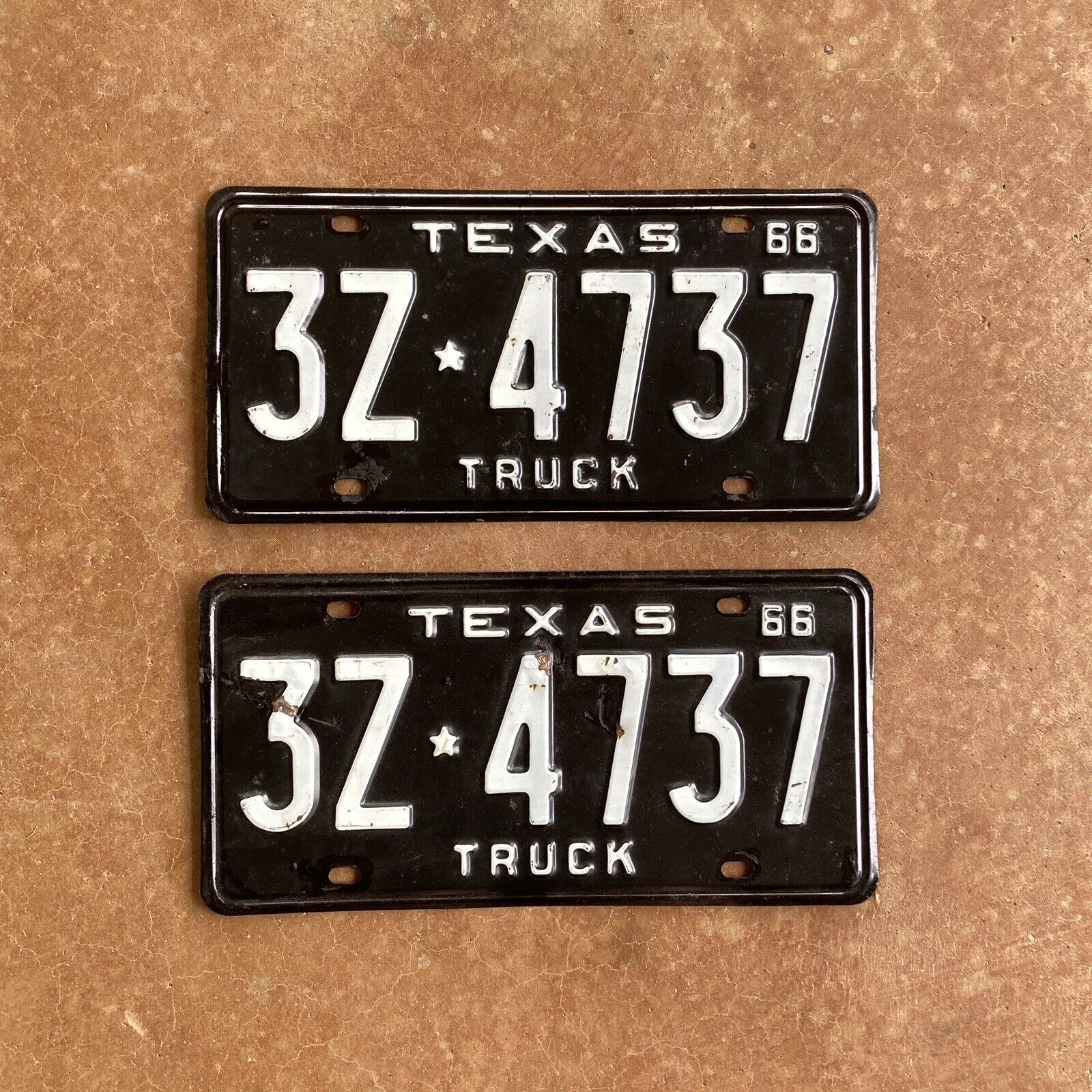 Vintage 1966 Texas Truck License Plates Pair