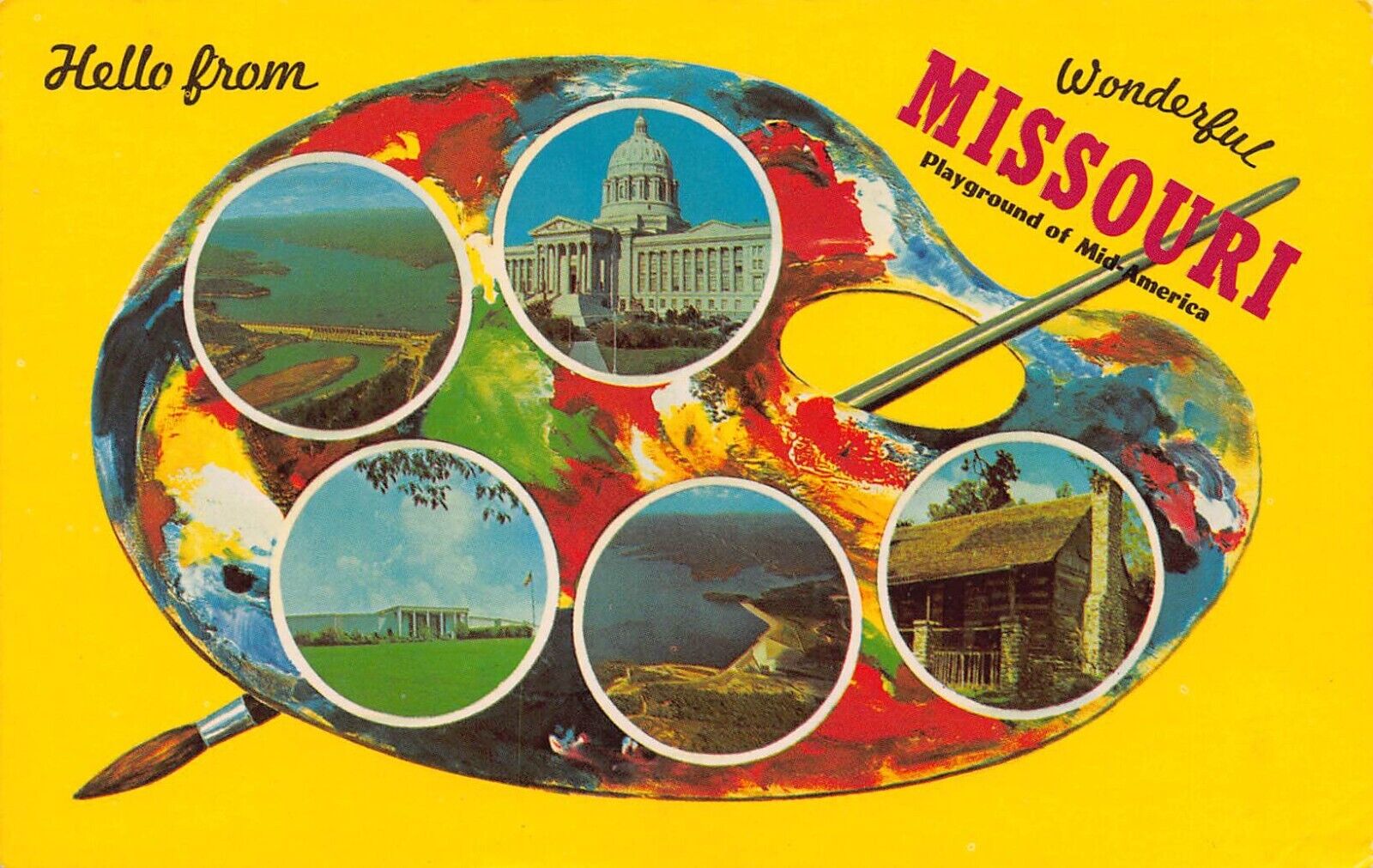 Missouri MO Greetings From Larger Not Large Letter Paint Pallet Chrome Postcard