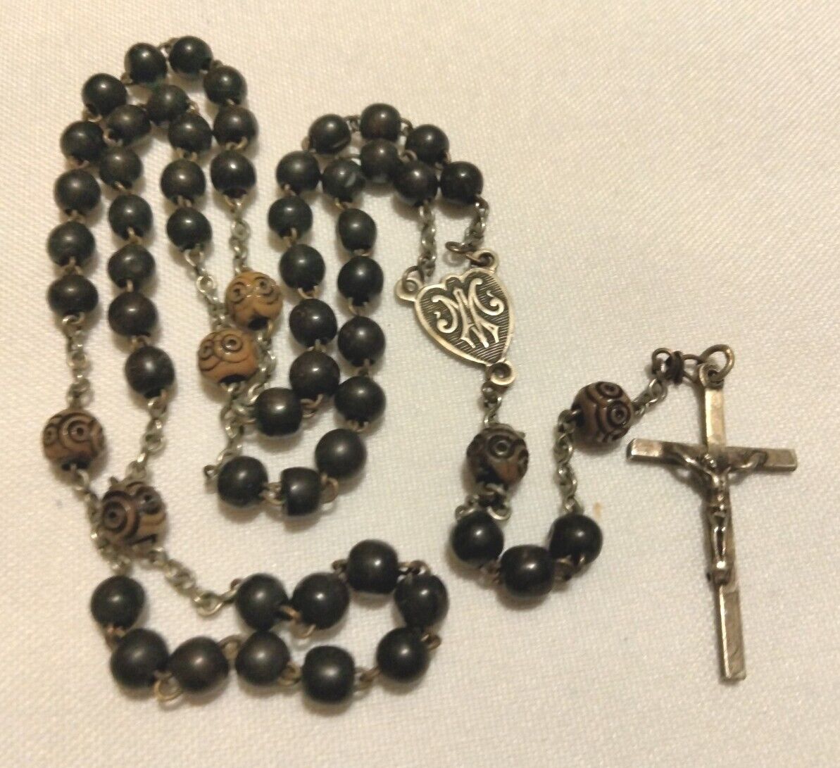 Exceptional Wood Bead Rosary Carved Our Father\'s Dates To The Mid 1800\'s