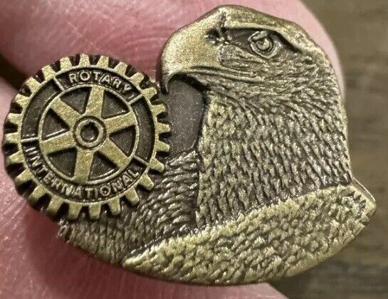 Vintage Rotary International Bronze Eagle Head 7/8” Pressure Back Lapel Pin Rare