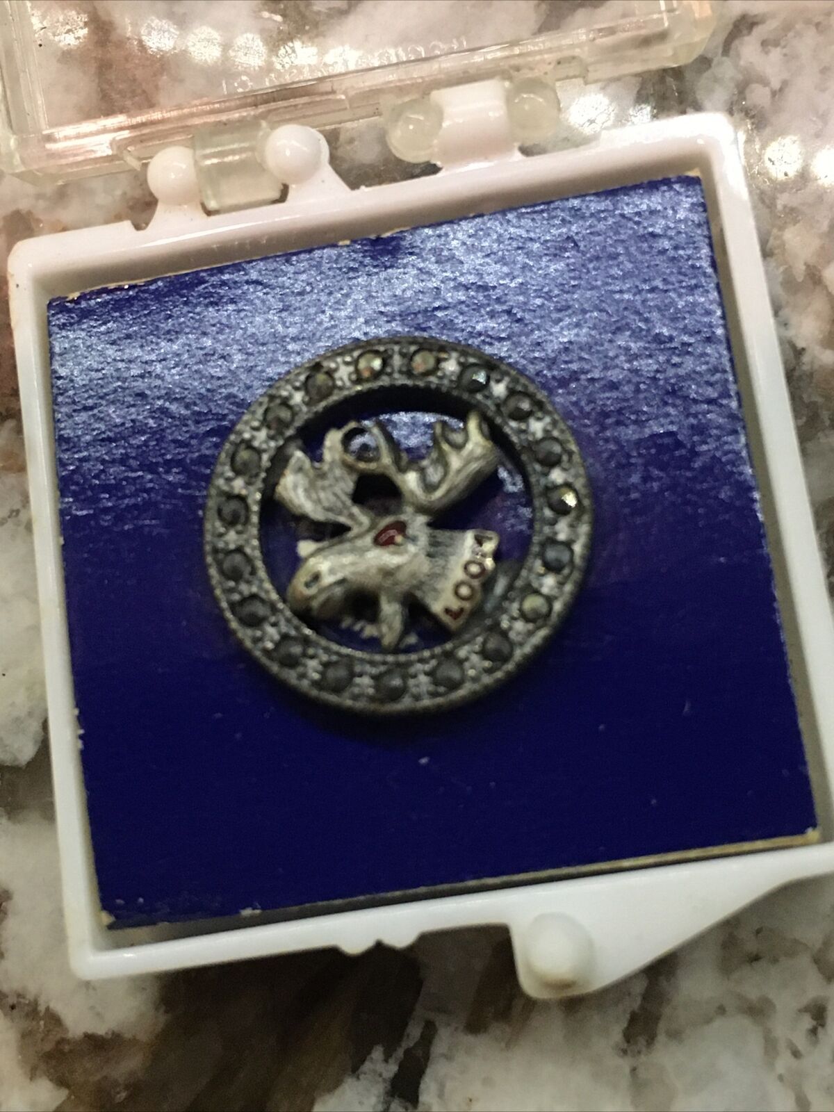 Vintage NOS Sterling Moose Lodge Marcasite Lapel Pin