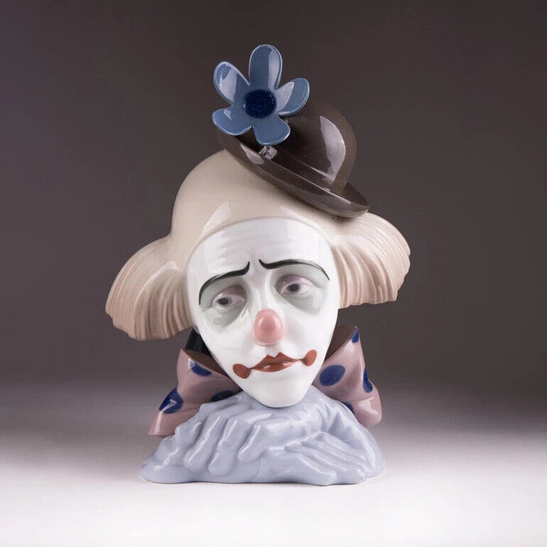 1981 Vintage Porcelain Figure Bust Pensive Clown Lladro Collectible Marked 26 cm