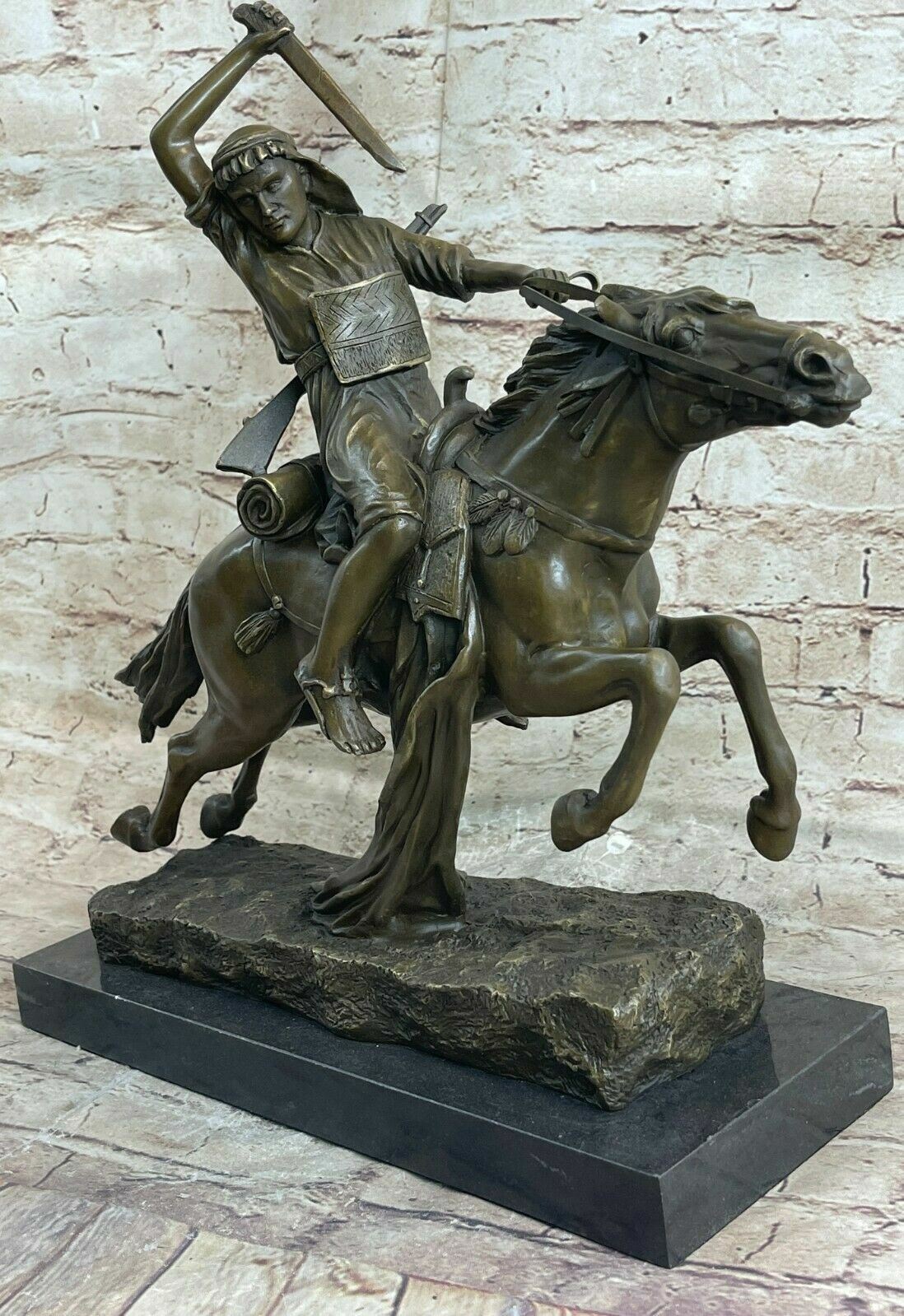 100% Solid Bronze Turkish Warrior Riding Horse Bronze Sculpture by Bergman Sale