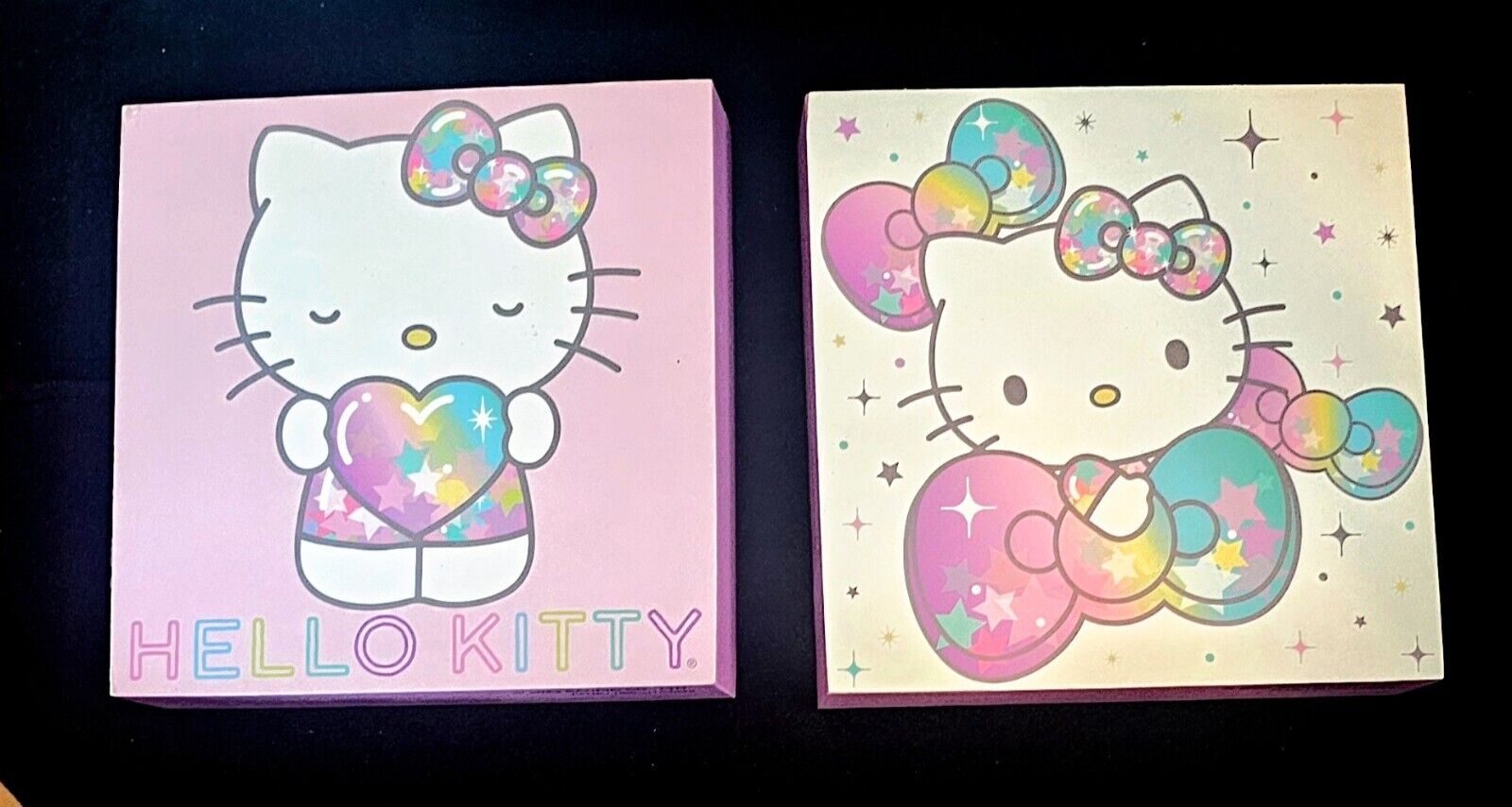 Sanrio Hello Kitty Wall Decor Plaque Signs (2) Pastels, Stars And Heart NEW