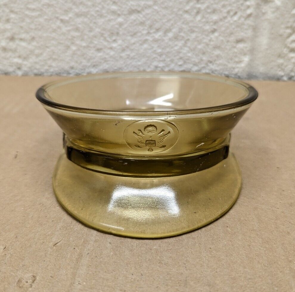 Vintage Amber Glass Army Officer's Hat Candy Trinket Dish / Ashtray