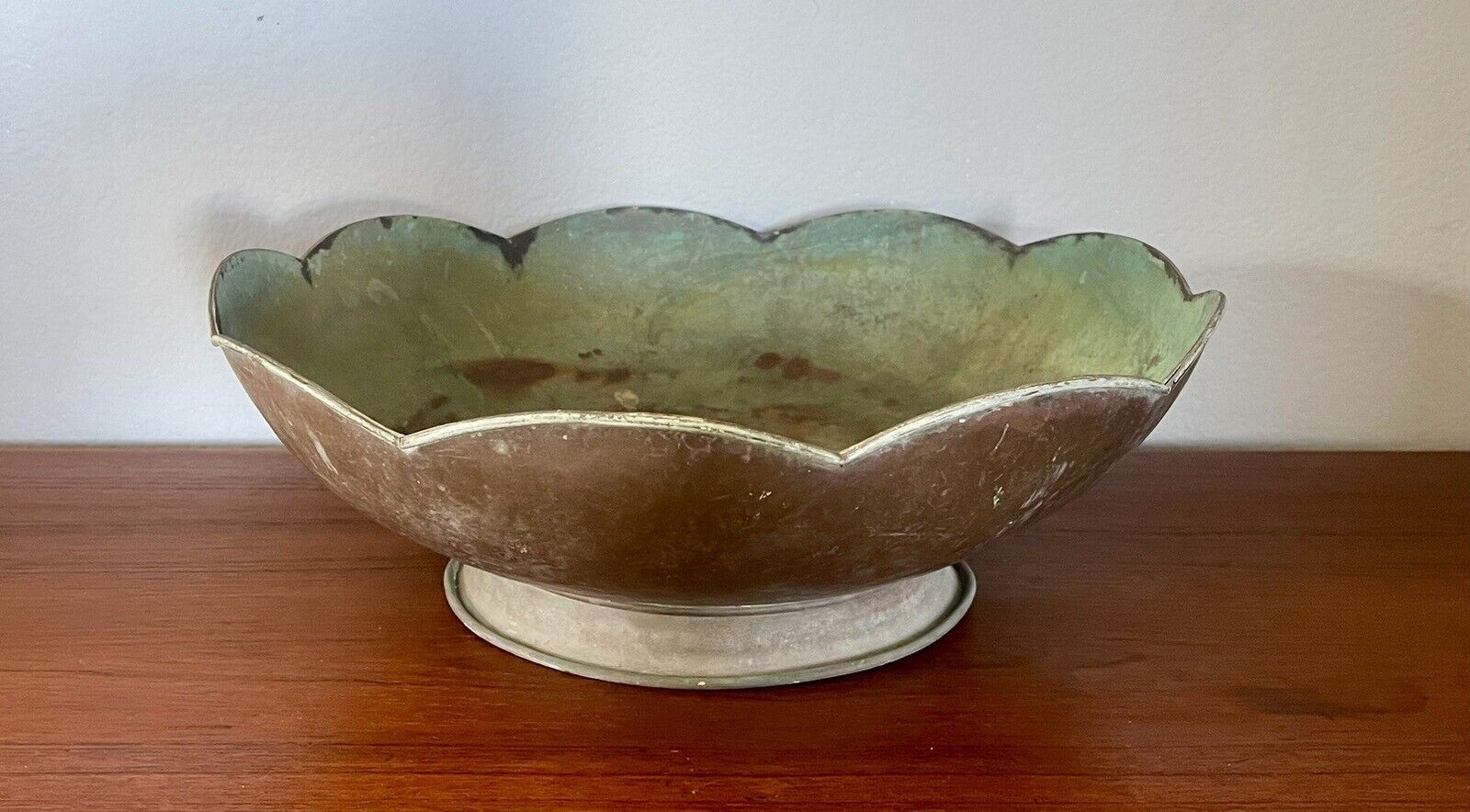 Hector Aguilar for  Taxco Circa 1950 Large Copper Scalloped Bowl 15”