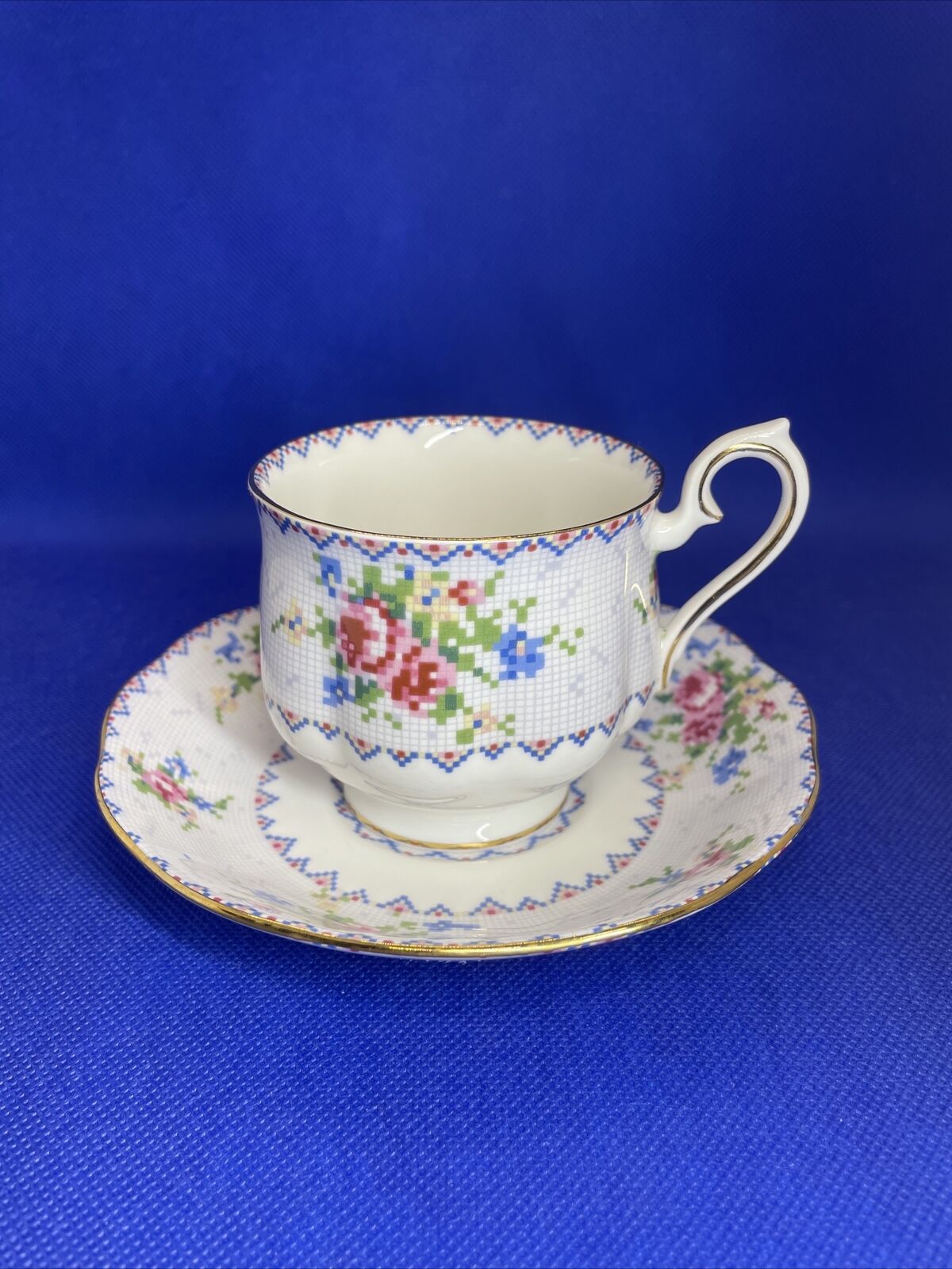 Vintage Royal Albert Petit Point Cup & Saucer Bone China England Dated 1934 Mint