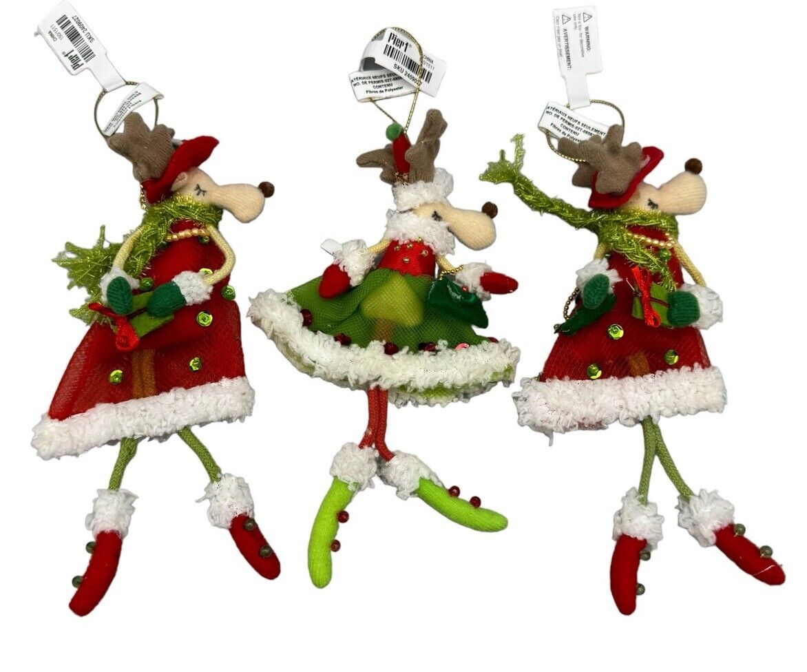 Pier 1 Imports Lot 3 Handmade Reindeer Fairy Ornament Bendable Fashion Deer New
