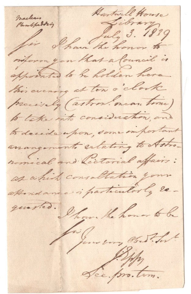 Astronomer James Epps Signed Letter 1839 to John Lee / Autographed