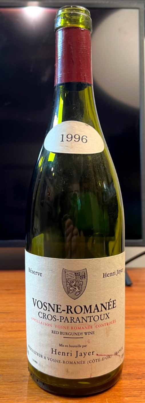 Authentic Vintage 1996 Henri Jayer Vosne Romanee Cros Parantoux Empty Bottle