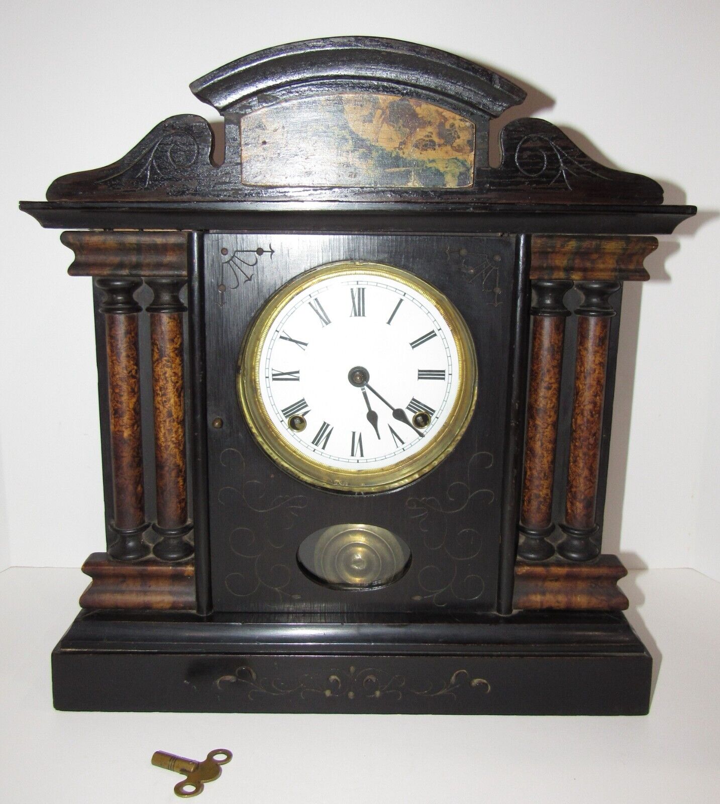 Antique E.N. Welch Ebonized Mantel Clock 8-Day, Time/Strike, Key-wind